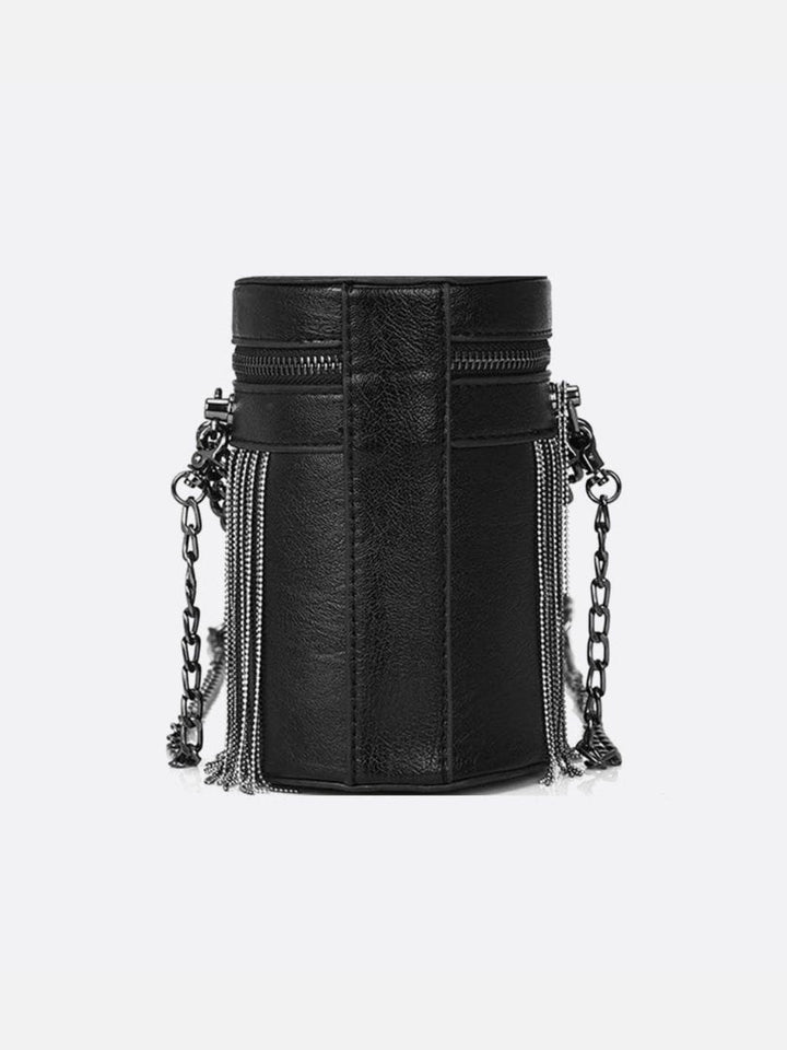 Bolso cilíndrico de piel negro