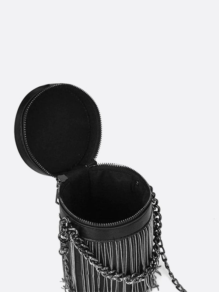 Bolso cilíndrico de piel negro