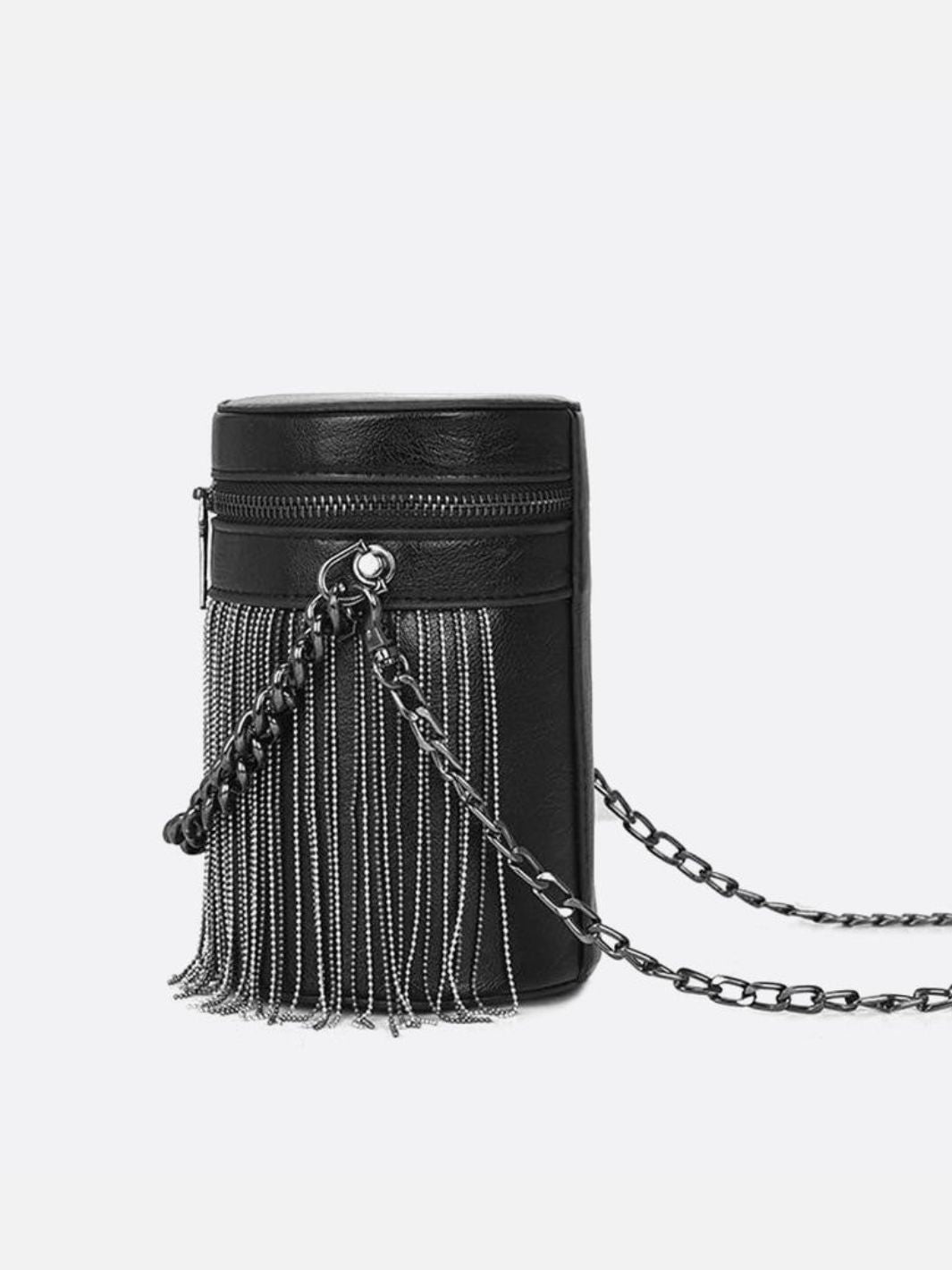 Bolso cilíndrico de piel negro