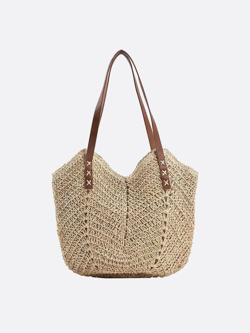 Sac plage paille tressée beige
